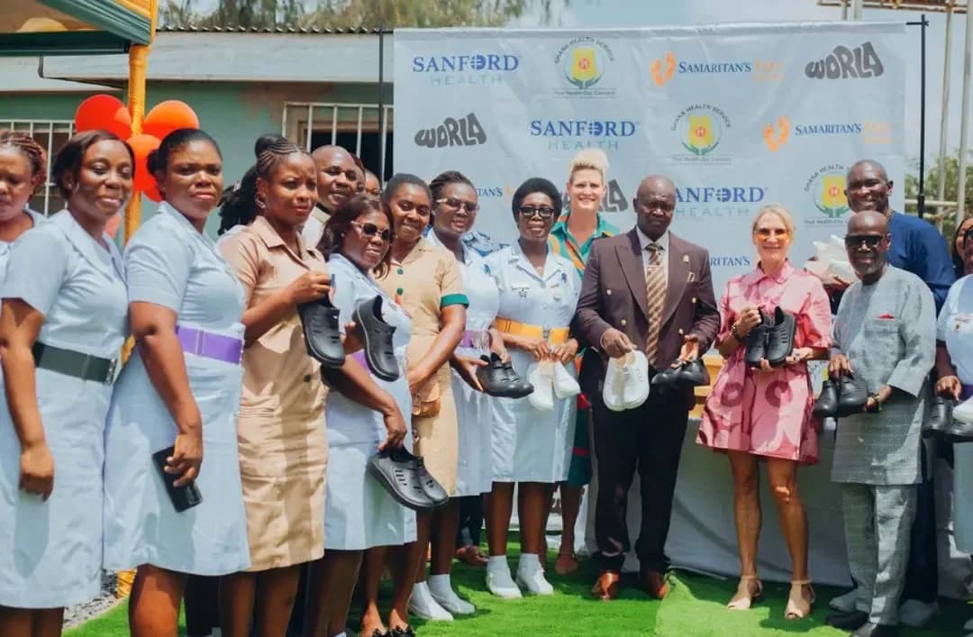 Dr. Samuel Kaba Akoriyea, Director-General of GHS, has secured a donation of 80,000 pairs of medical shoes from Sanford Health and World Shoes Limited to support Free Primary Healthcare